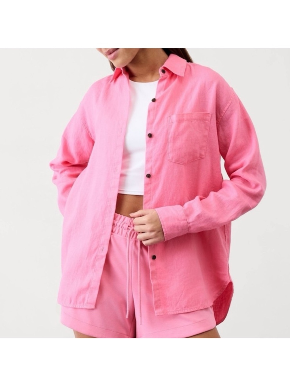 Athleta solstice linen Pink Button-Up Oversized Shirt